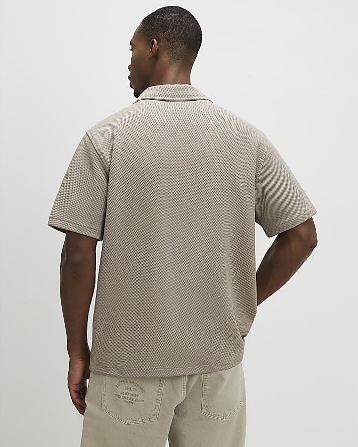 Beige Slim Fit Revere Shirt