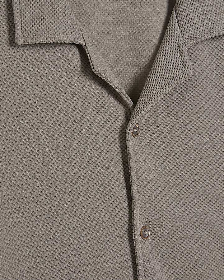 Beige Slim Fit Revere Shirt