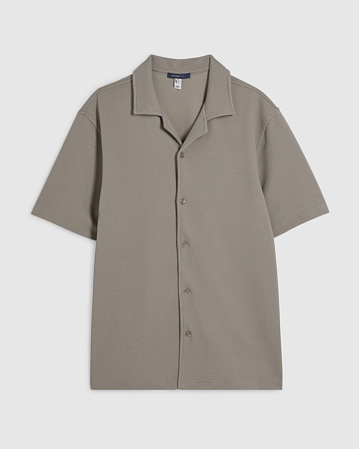 Beige Slim Fit Revere Shirt