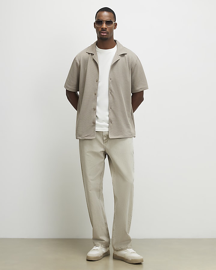 Beige Slim Fit Revere Shirt