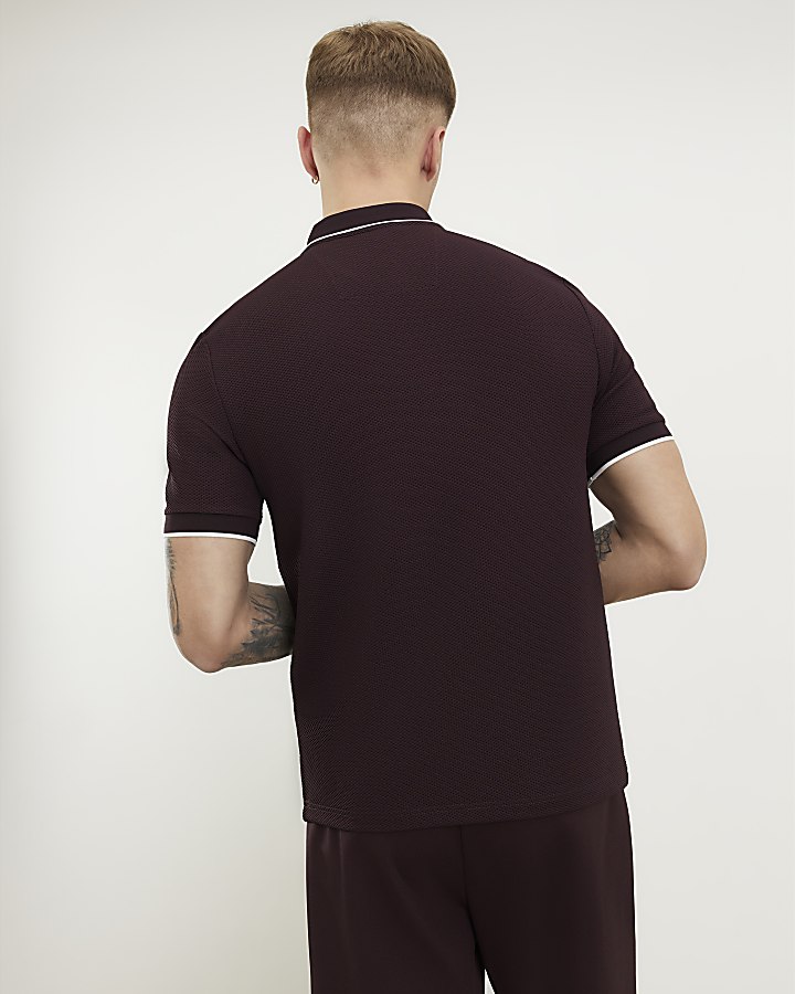 Red Slim Fit Textured Polo Shirt