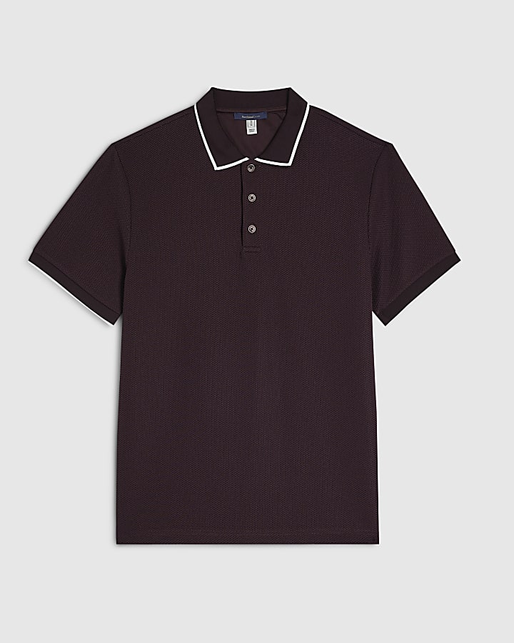 Red Slim Fit Textured Polo Shirt