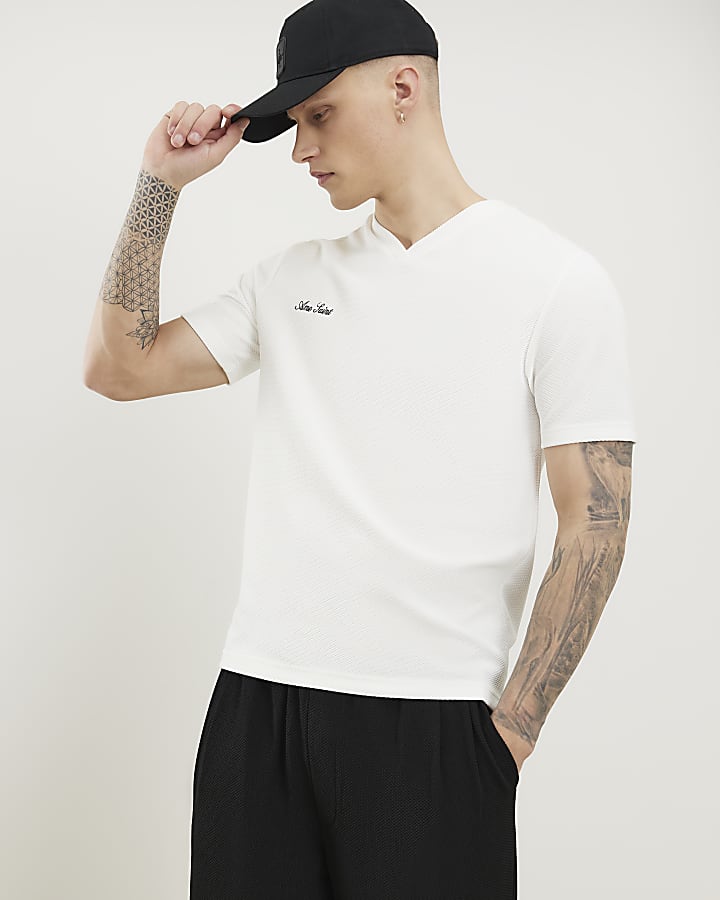 White Slim Fit V Neck MCMXII T-Shirt