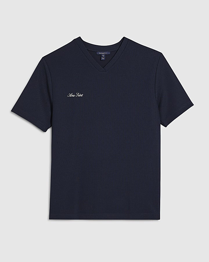 Navy Slim Fit V Neck MCMXII T-Shirt