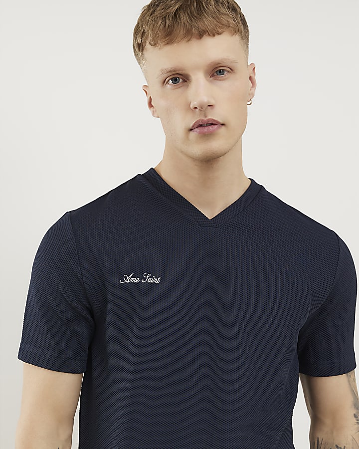 Navy Slim Fit V Neck MCMXII T-Shirt