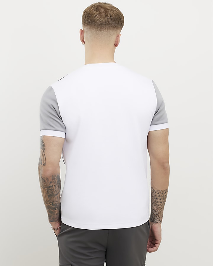 Grey Premium Slim Fit Colour Blocked T-Shirt