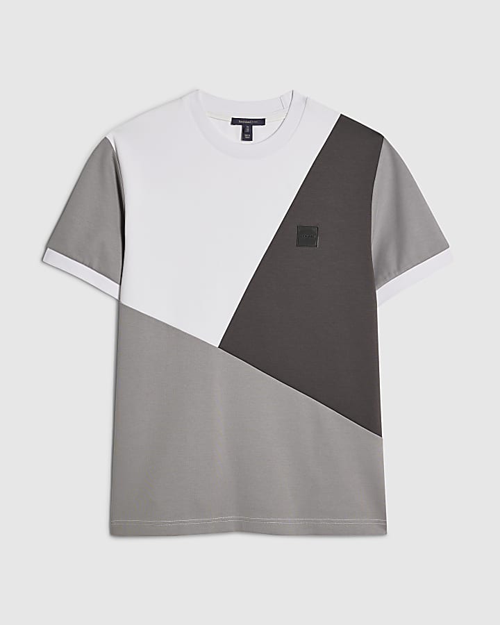 Grey Premium Slim Fit Colour Blocked T-Shirt