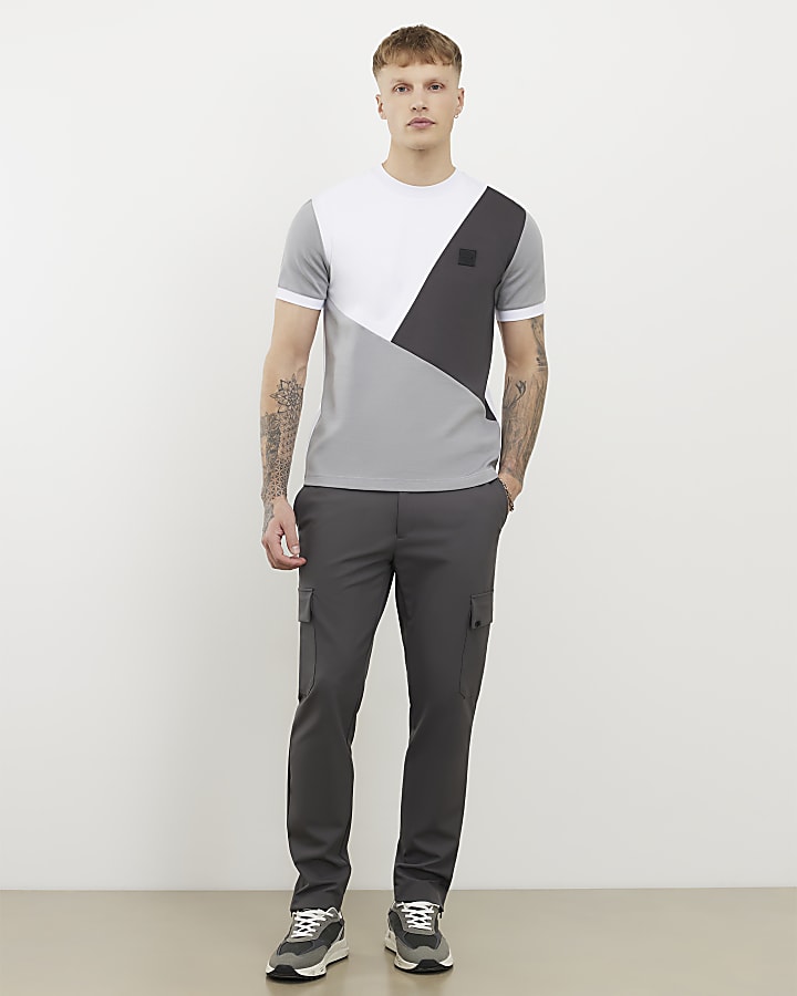 Grey Premium Slim Fit Colour Blocked T-Shirt