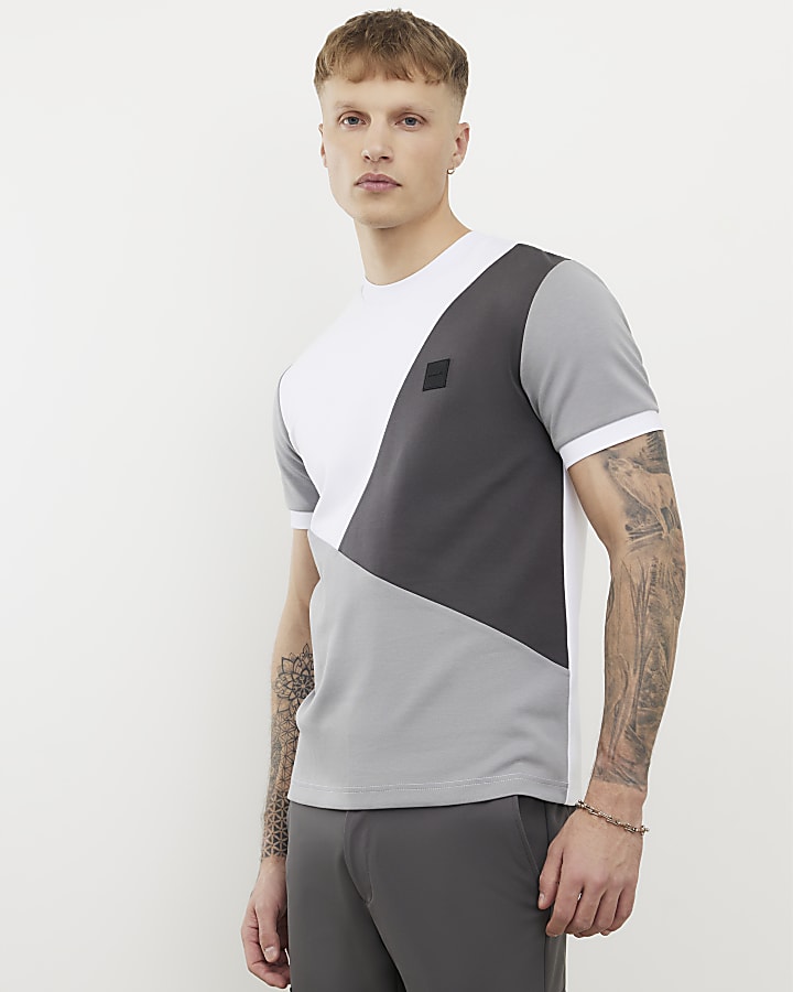 Grey Premium Slim Fit Colour Blocked T-Shirt
