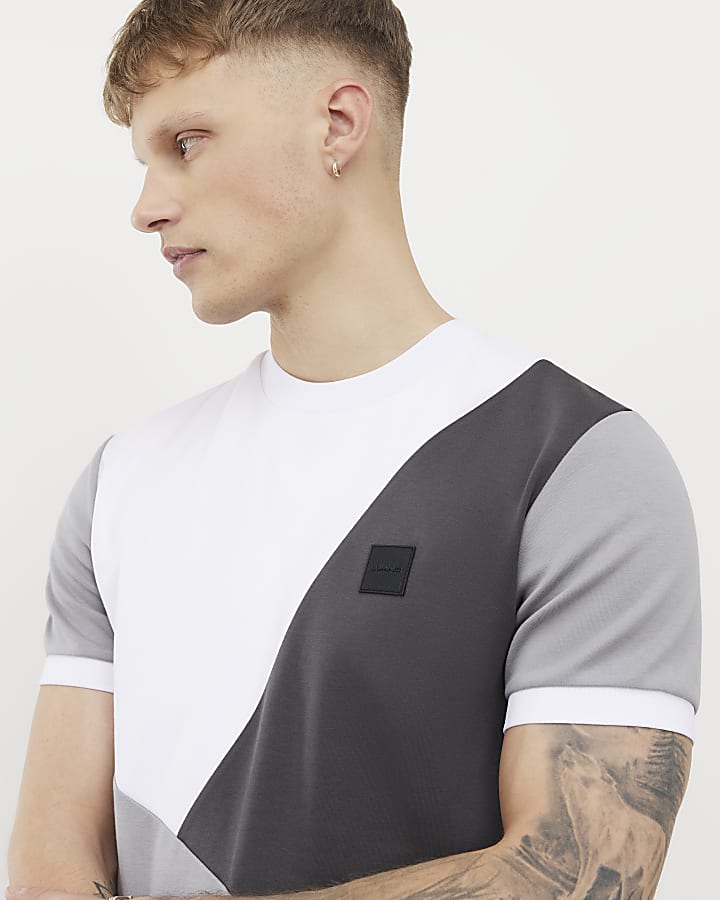 Grey Premium Slim Fit Colour Blocked T-Shirt
