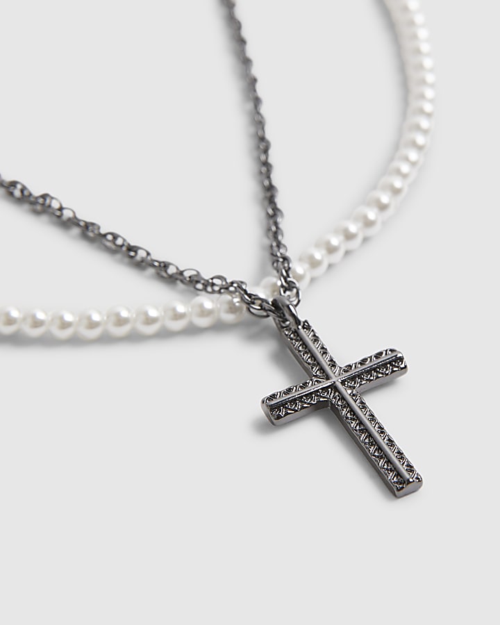 White Pearl Cross Pack Of 2 Necklaces