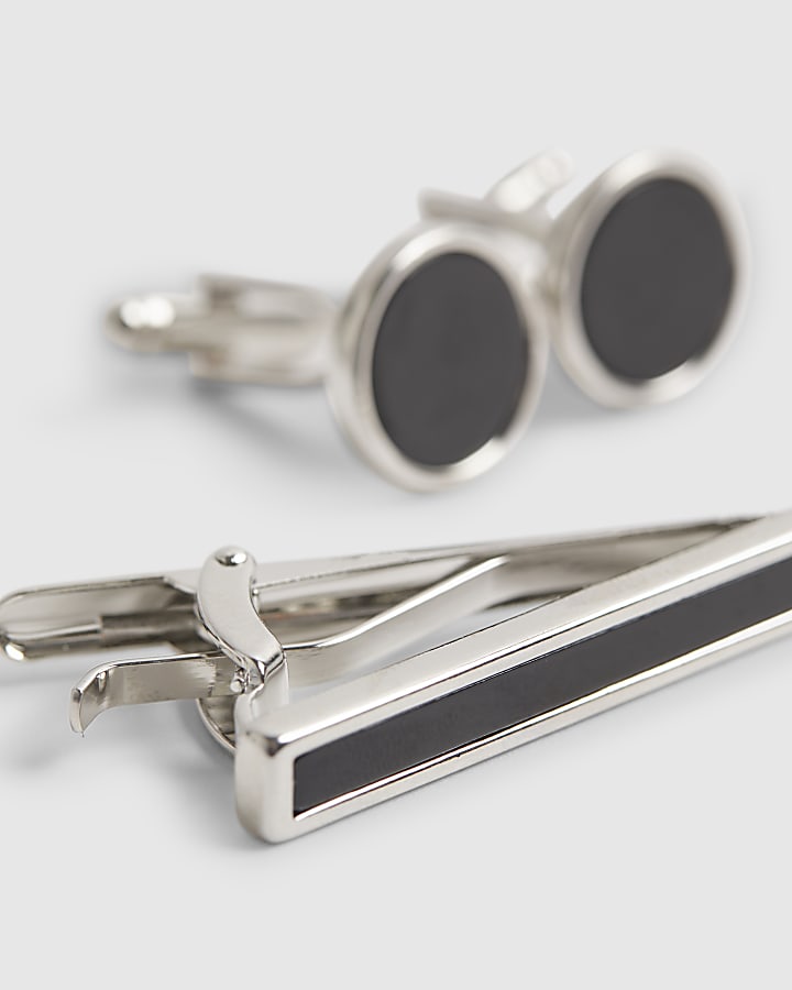 Black Inlay Cufflinks And Tiepin Set