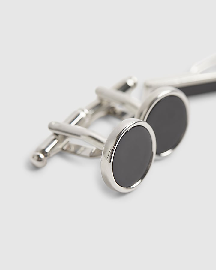 Black Inlay Cufflinks And Tiepin Set