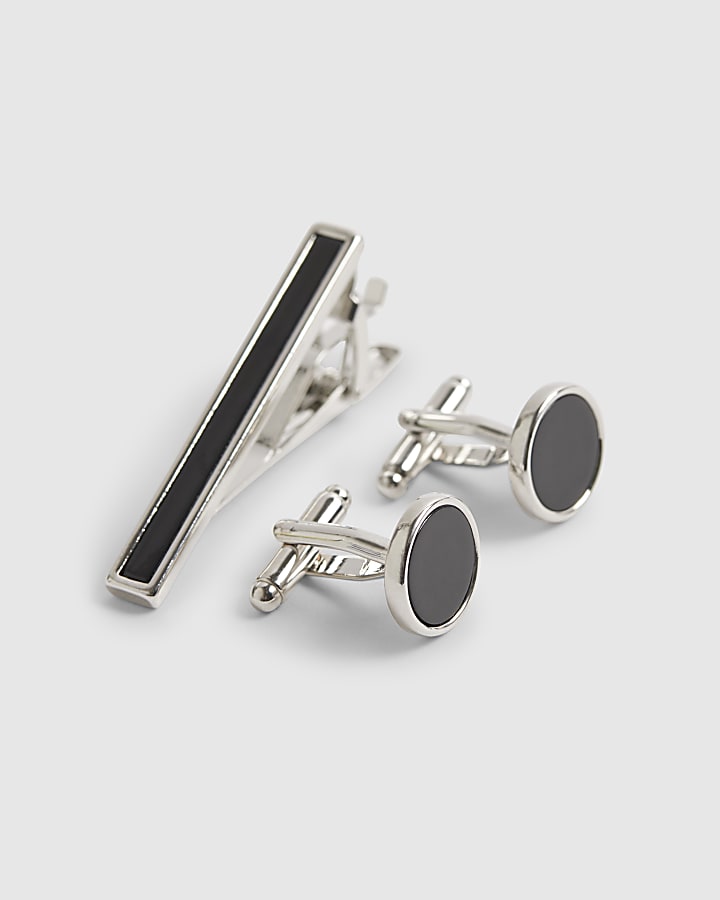 Black Inlay Cufflinks And Tiepin Set
