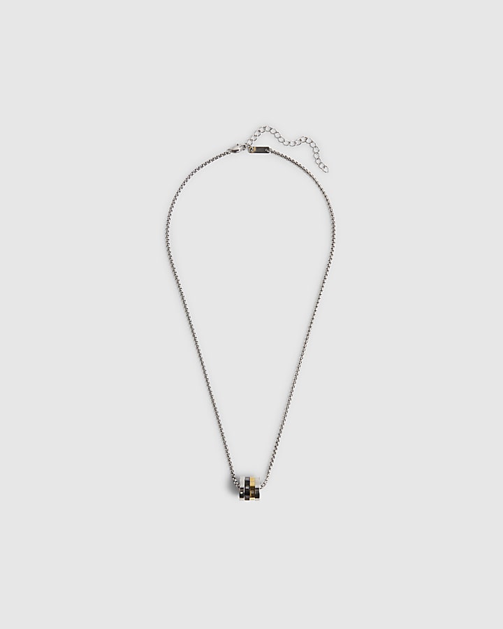 Silver Steel Numerals Spinning Rings Necklace