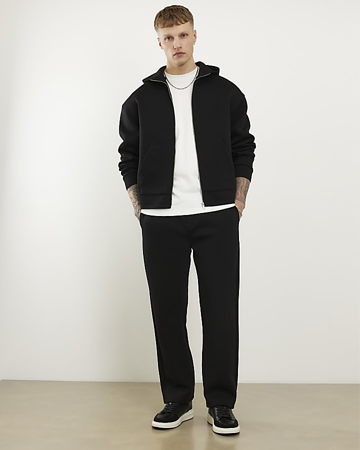 Black Oversized Zip Up Premium Hoodie