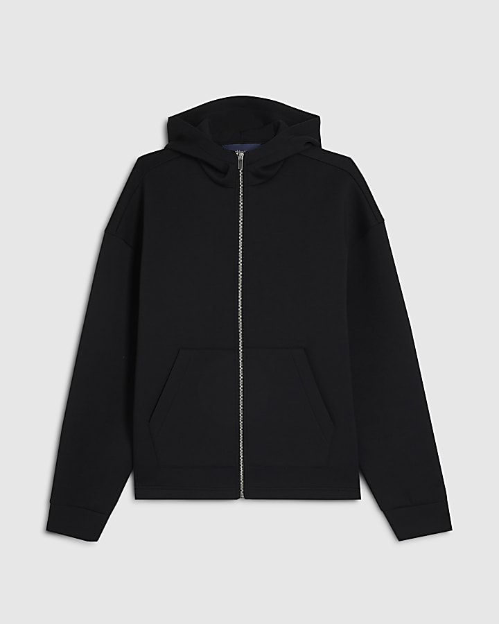Black Oversized Zip Up Premium Hoodie