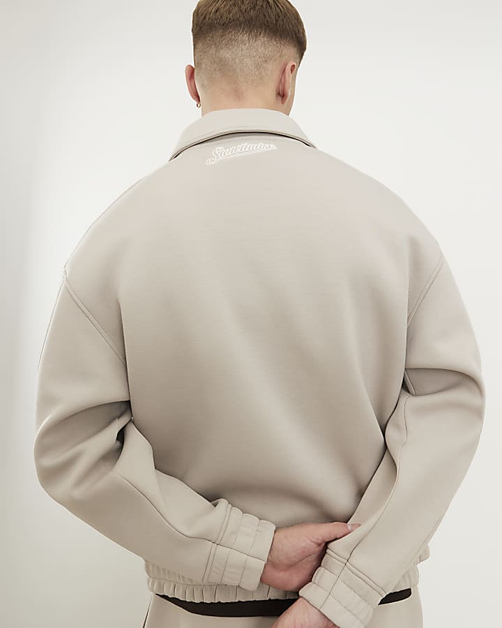 Beige Regular Fit Premium Harrington Jacket