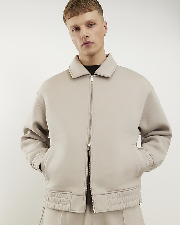 Beige Regular Fit Premium Harrington Jacket