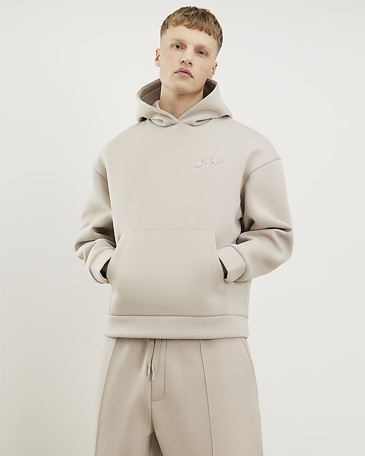 Beige Oversized Fit MCMXII Script Hoodie