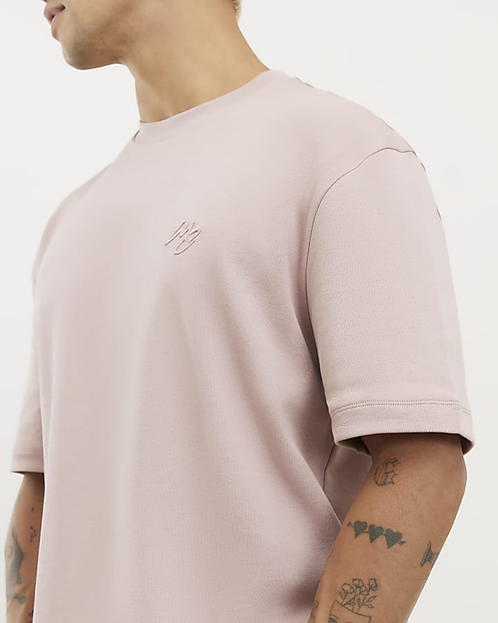 Pink Slim Fit MCM Embroidered T-Shirt