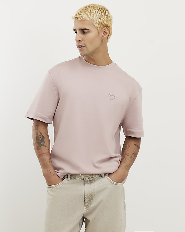 Pink Slim Fit MCM Embroidered T-Shirt