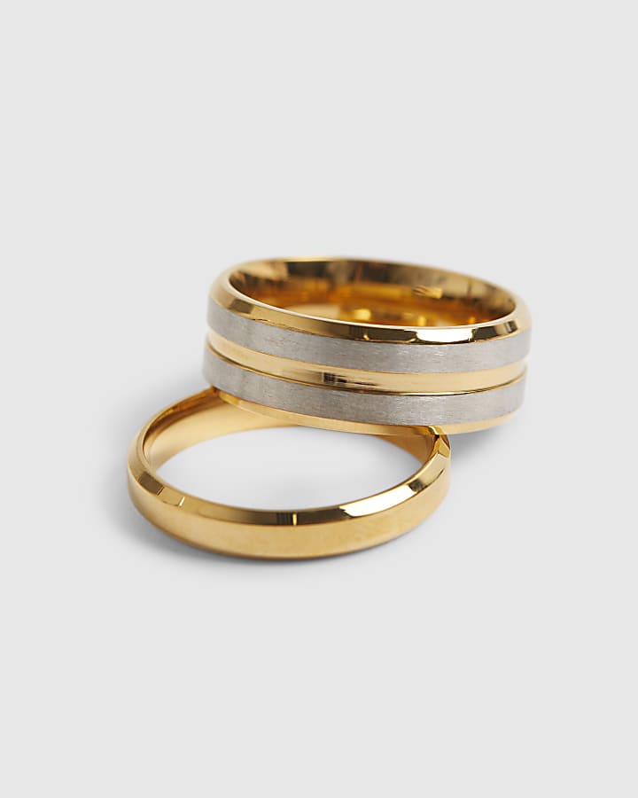 Gold Mixed Metal Steel Rings 2 Pack