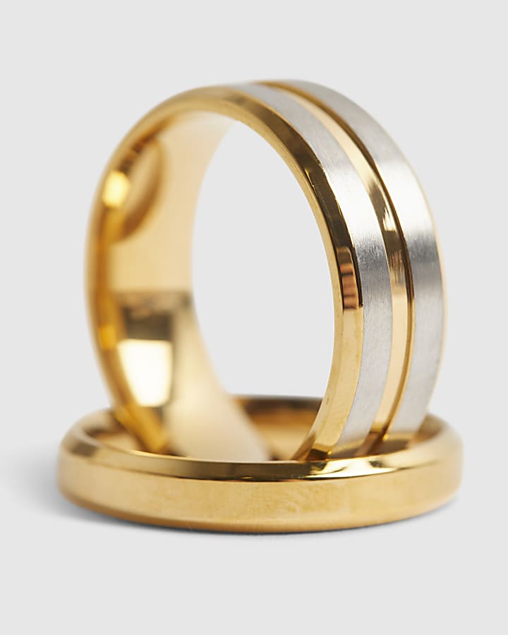Gold Mixed Metal Steel Rings 2 Pack