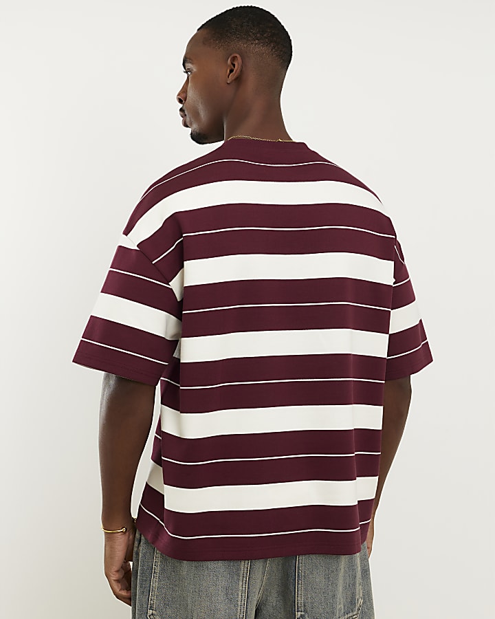 Red Oversized Fit Double Stripe T-Shirt