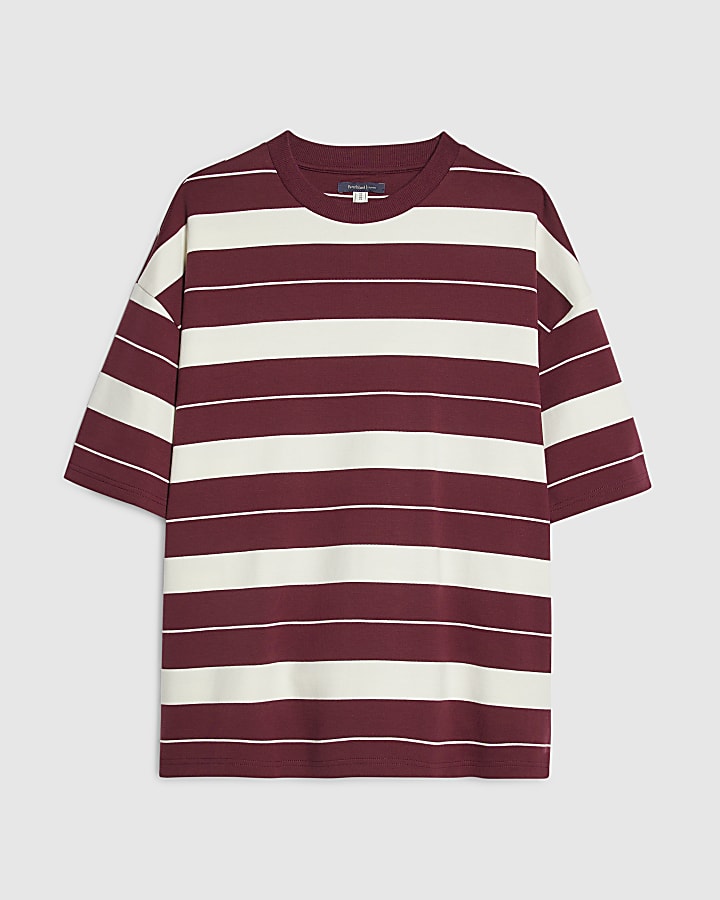 Red Oversized Fit Double Stripe T-Shirt
