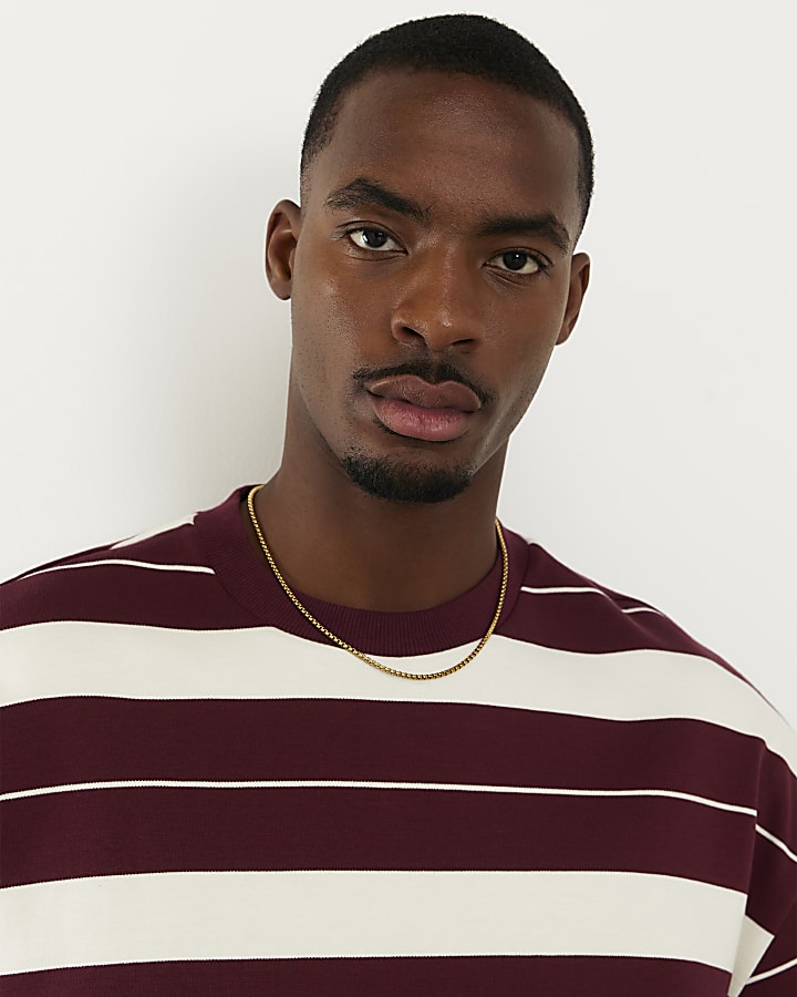 Red Oversized Fit Double Stripe T-Shirt