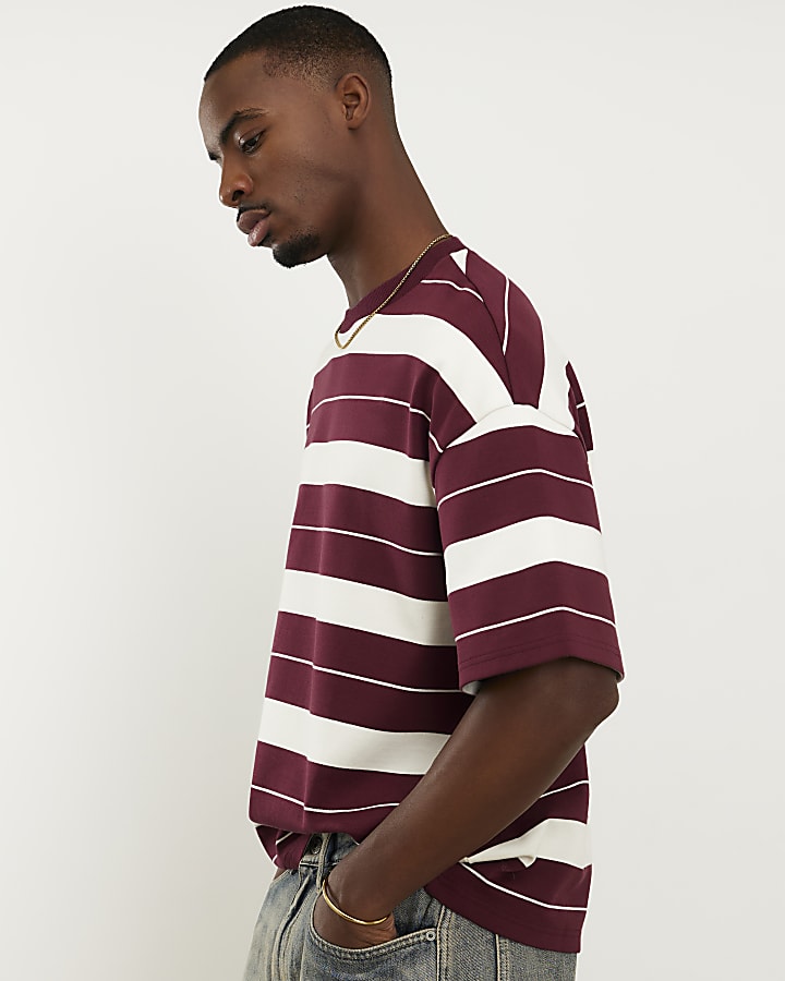 Red Oversized Fit Double Stripe T-Shirt