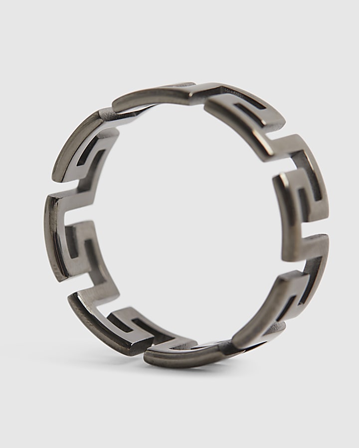 Silver Steel Greek Key Design Ring