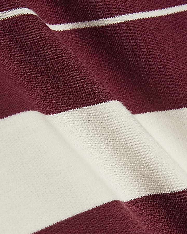 Red Oversized Fit Stripe Open Neck Polo Shirt