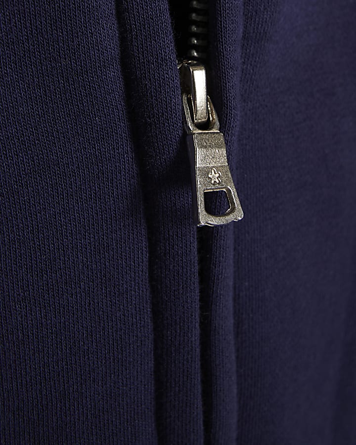 Navy Oversized Fit Zip Through Hoodie