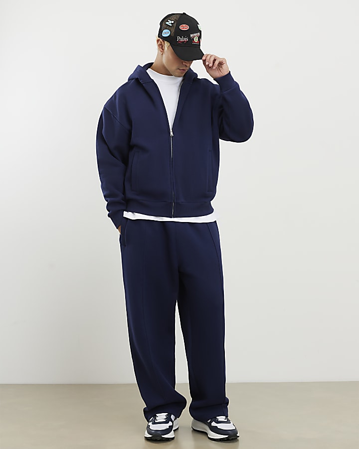 Navy Oversized Fit Zip Through Hoodie