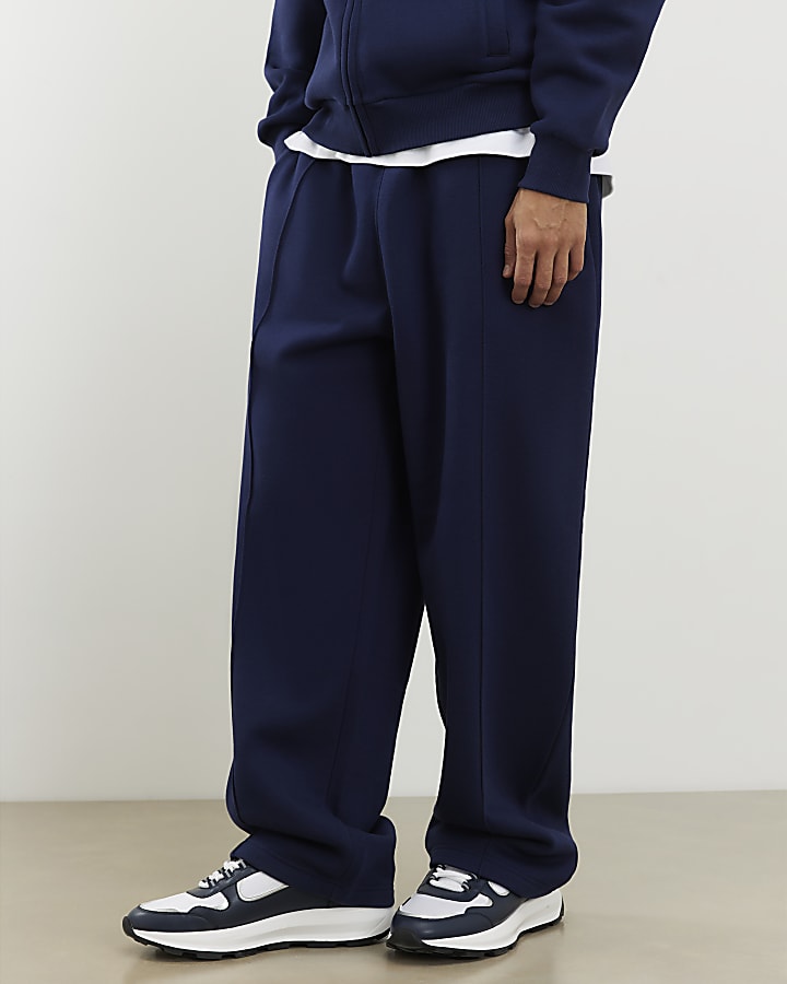 Navy Wide Fit Pintuck Joggers