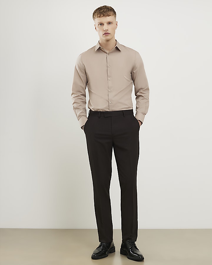 Beige Slim Fit Long Sleeve Shirt