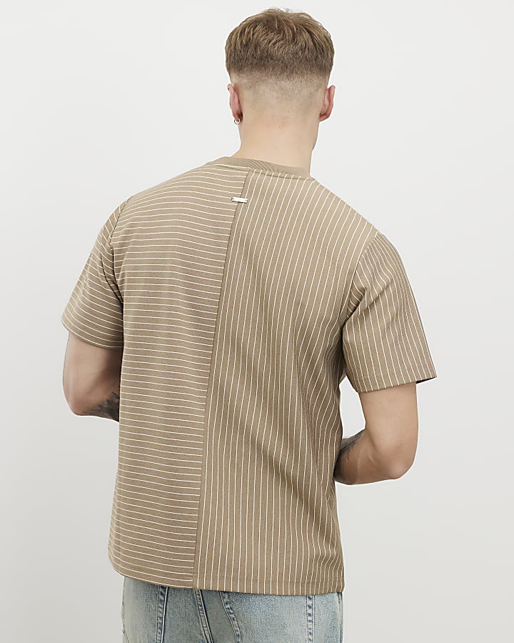 Beige Regular Fit Stripe T-Shirt