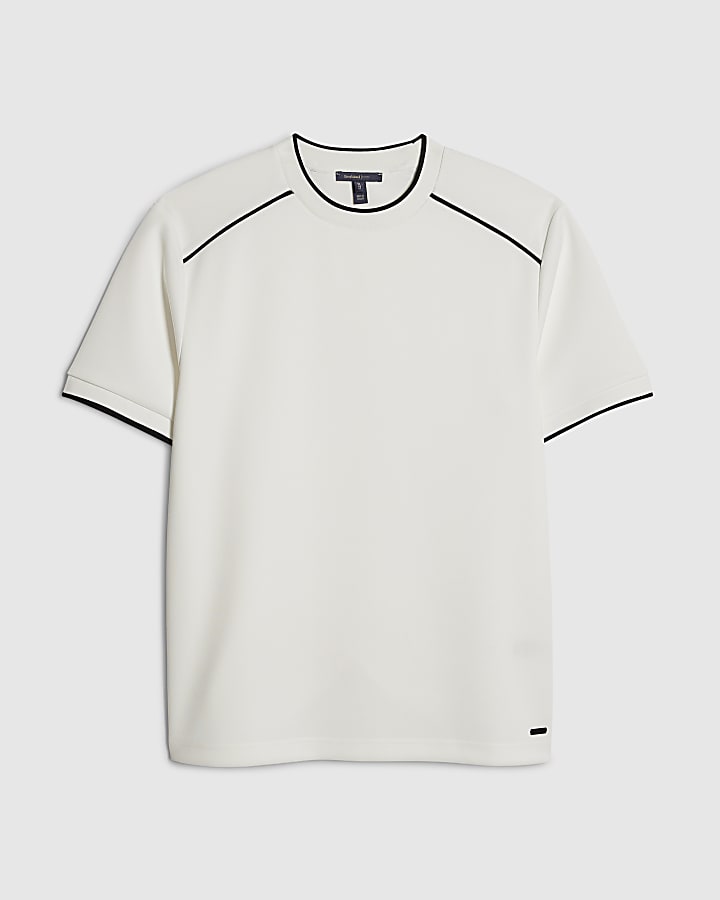 White Slim Fit Piped T-Shirt