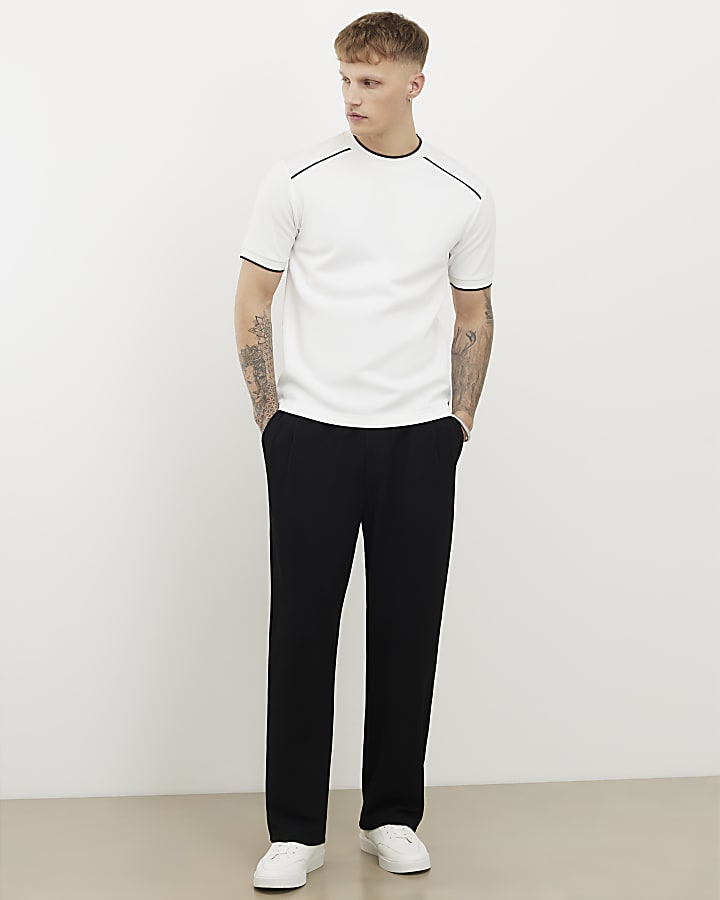 White Slim Fit Piped T-Shirt