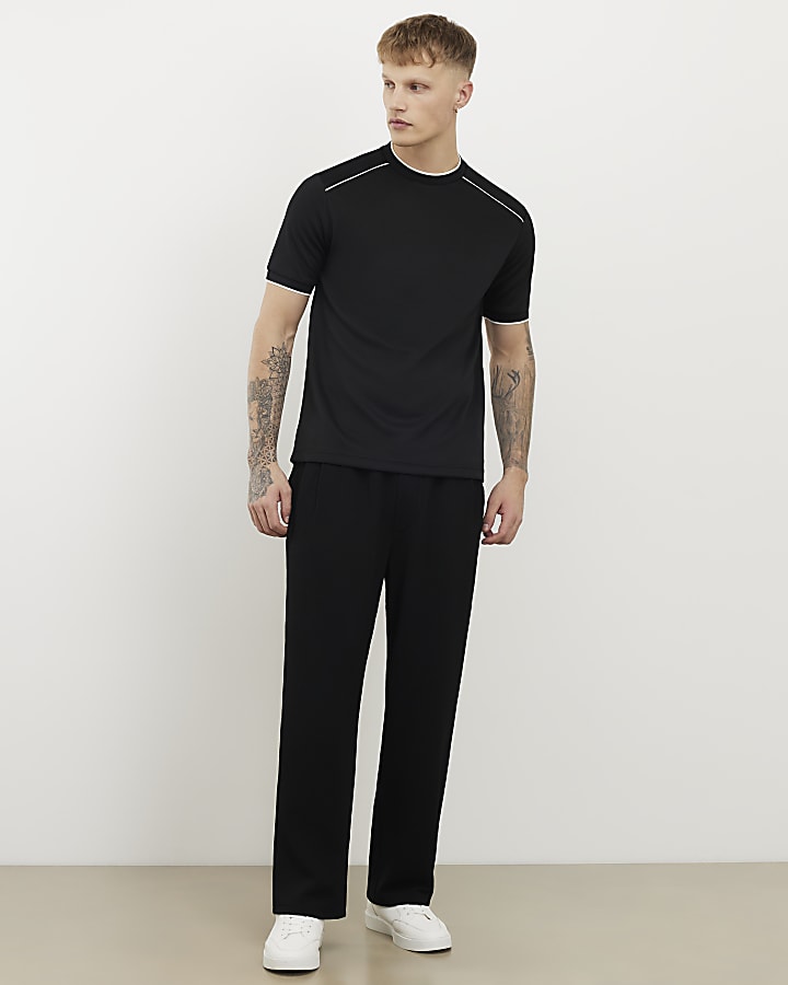 Black Slim Fit Piped T-Shirt