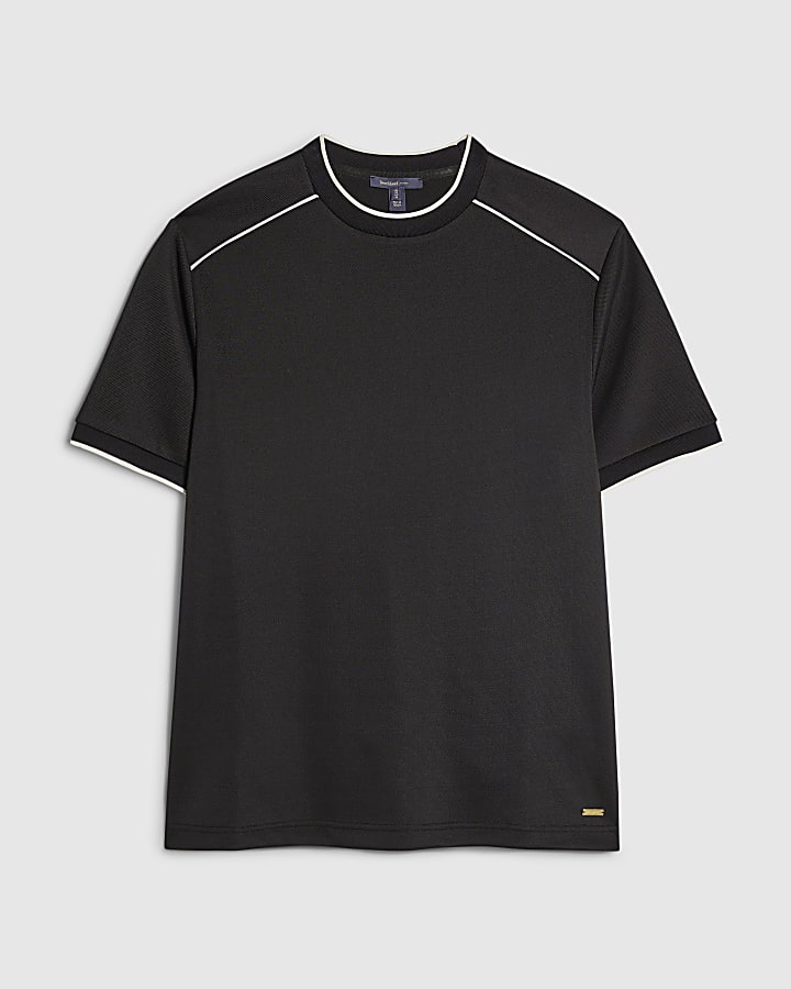 Black Slim Fit Piped T-Shirt