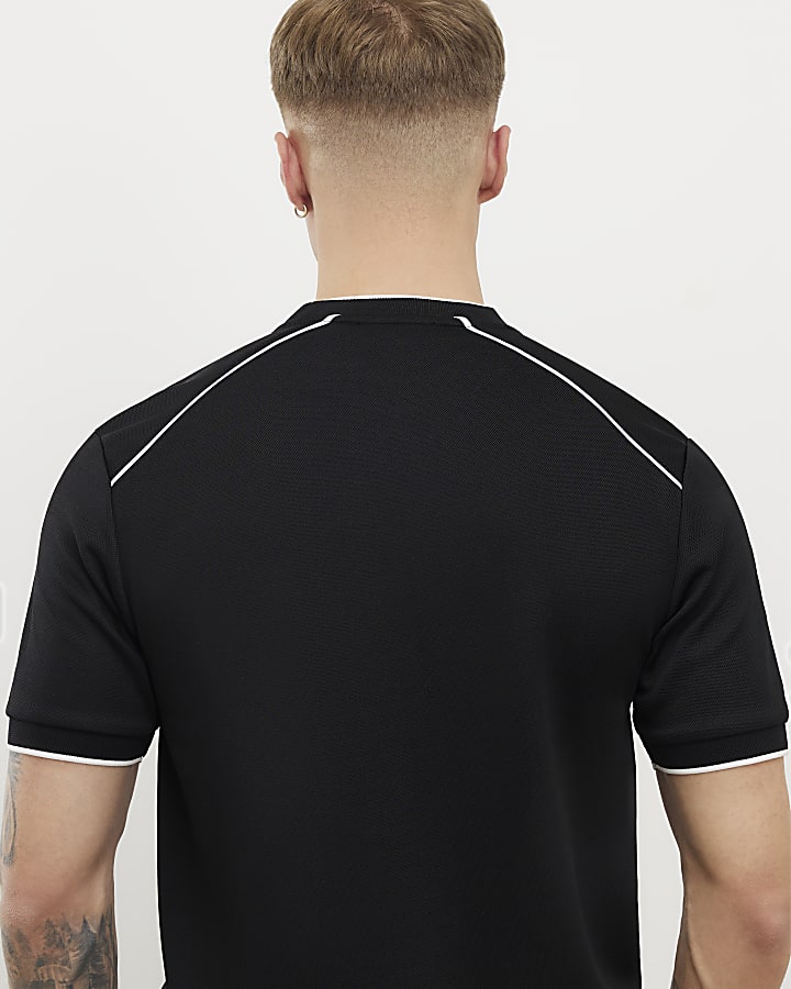 Black Slim Fit Piped T-Shirt
