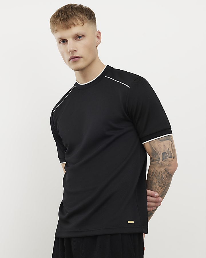 Black Slim Fit Piped T-Shirt