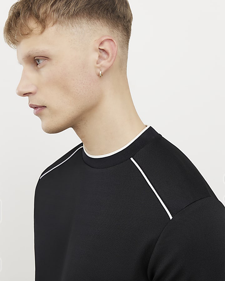 Black Slim Fit Piped T-Shirt