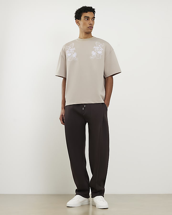 Grey Floral Embroidered T-Shirt