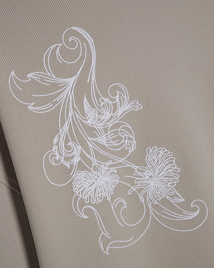 Grey Floral Embroidered T-Shirt