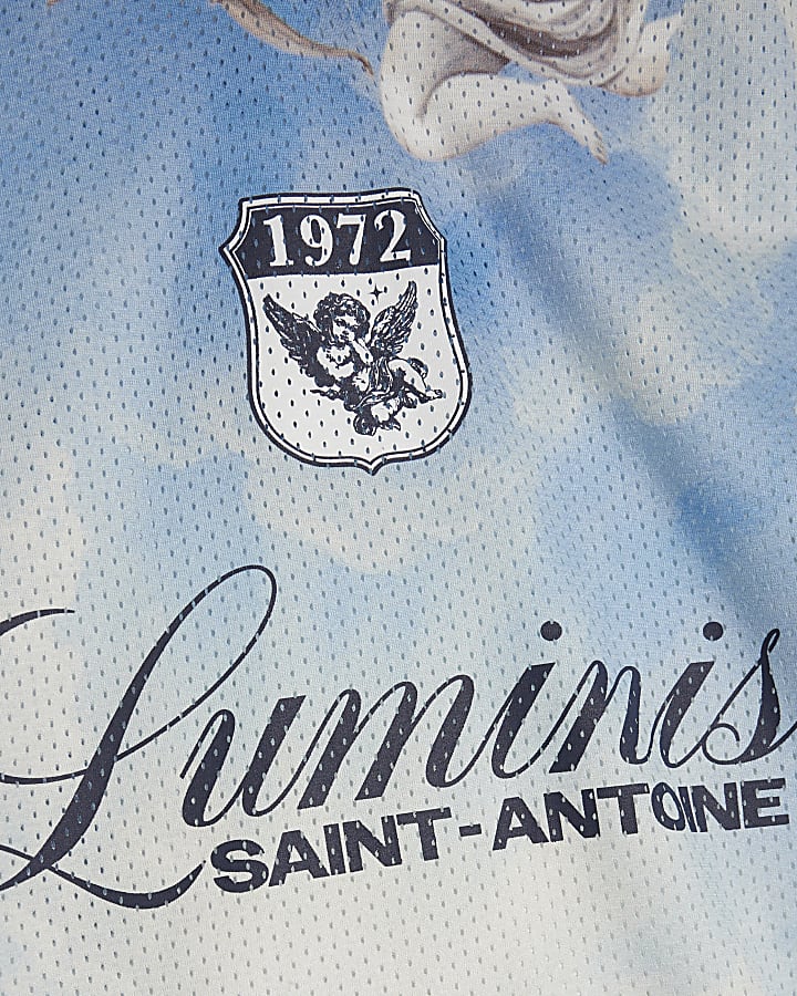 Blue Oversized Fit Mesh Polo Shirt