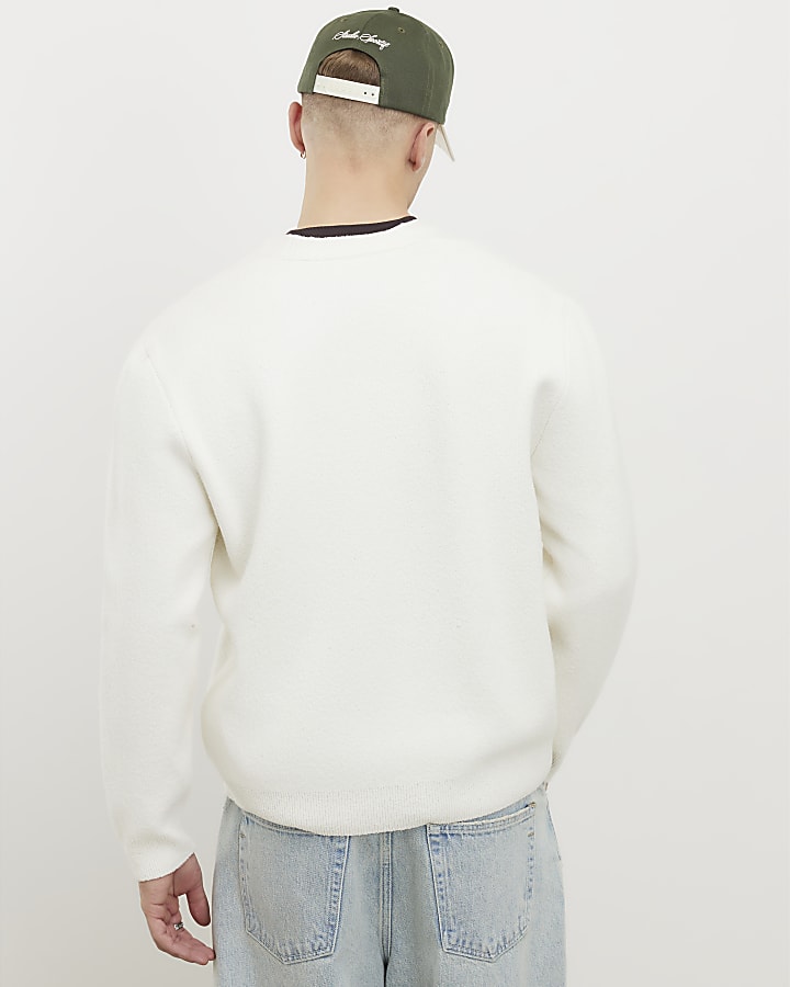 Beige Slim Fit Boucle Cardigan